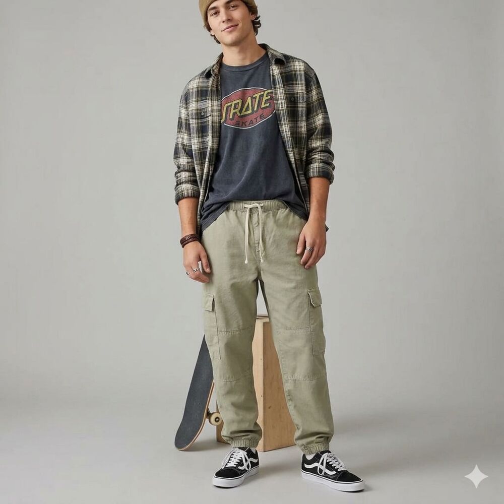 BDG Cargo Relaxed Urban Outfitters PJ Pants 34/32 Green Drawstring Jogger Grunge